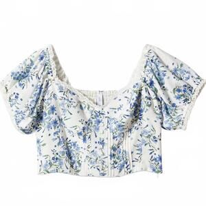 Mango Lili Floral Crop Top Blue White NWT Size 6 / Medium